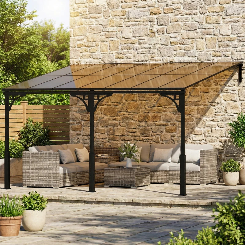 13' x 10' Lean-to Hardtop Wall-Mounted Outdoor Pergola - Durable Polycarbonate Roof & Metal Frame