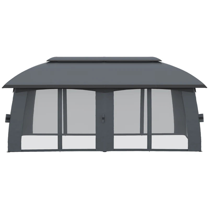 20' x 10' Outdoor Gazebo Canopy Shelter Party Tent w Vented Roof, Mesh Net Walls Garden Grey