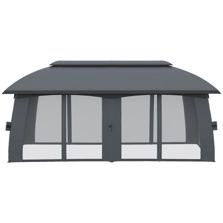 20' x 10' Outdoor Gazebo Canopy Shelter Party Tent w Vented Roof, Mesh Net Walls Garden Grey