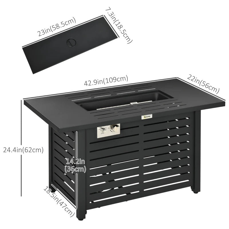 43" 50,000 BTU Pulse Ignition Propane Gas Fire Pit Table w Cover & Wind Guard for Patio, Black