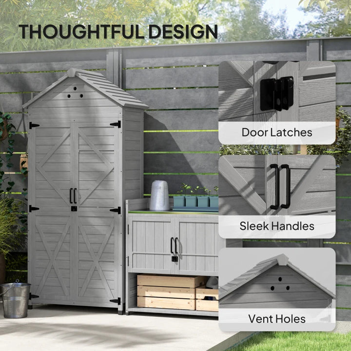 2-in-1 Outdoor Storage Cabinet Wood Garden Shed with Shelves - Spacious Weather-Resistant Backyard Storage