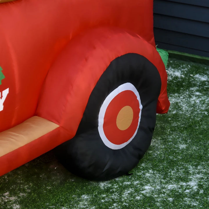 6ft Long Inflatable Holiday Christmas Outdoor Blow Up Lawn Display w Light, Santa in Red Truck