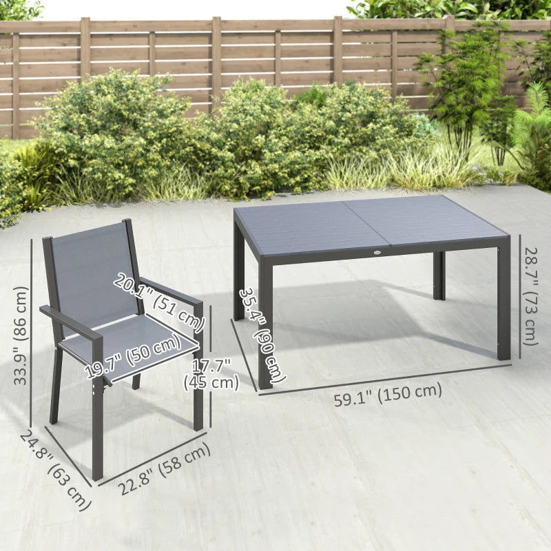 7 Piece Outdoor Dining Set with Rectangular Table and Stackable Chairs - Durable Weather Resistant Patio Furniture