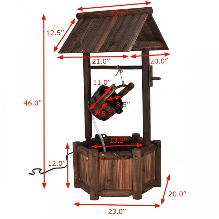 4 ft Rustic Wishing Well Fountain w Electric Pump for Outdoor Garden Yard Decor - Stained Wood