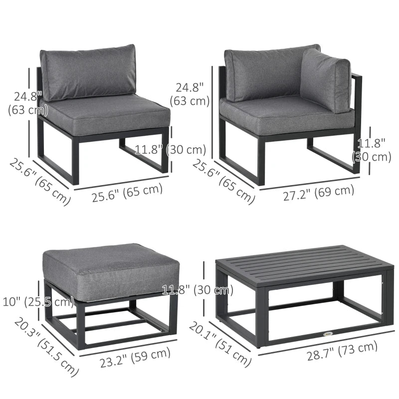 6 Pieces Patio Furniture Set Space-Saving Sectional Outdoor Daybed with Aluminum Frame and Thick Cushions