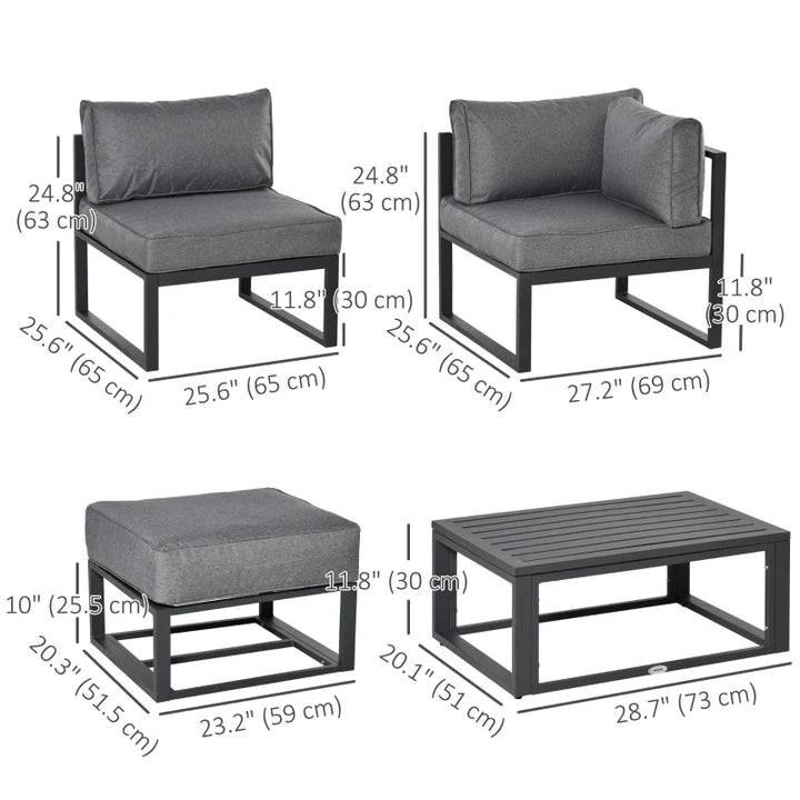6 Pieces Patio Furniture Set Space-Saving Sectional Outdoor Daybed with Aluminum Frame and Thick Cushions