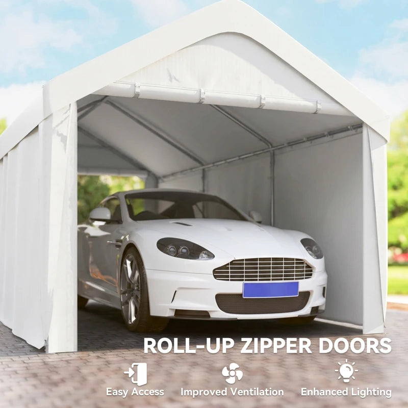 Portable Carport 10 x 20 ft – Weather-Resistant Garage with Roll-Up Doors