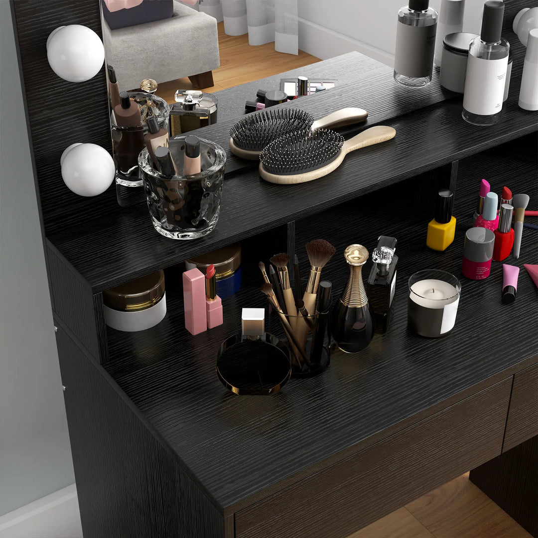 Vanity Table Makeup Dressing Table with LED Lighting Mirror - Adjustable Lighting and Storage