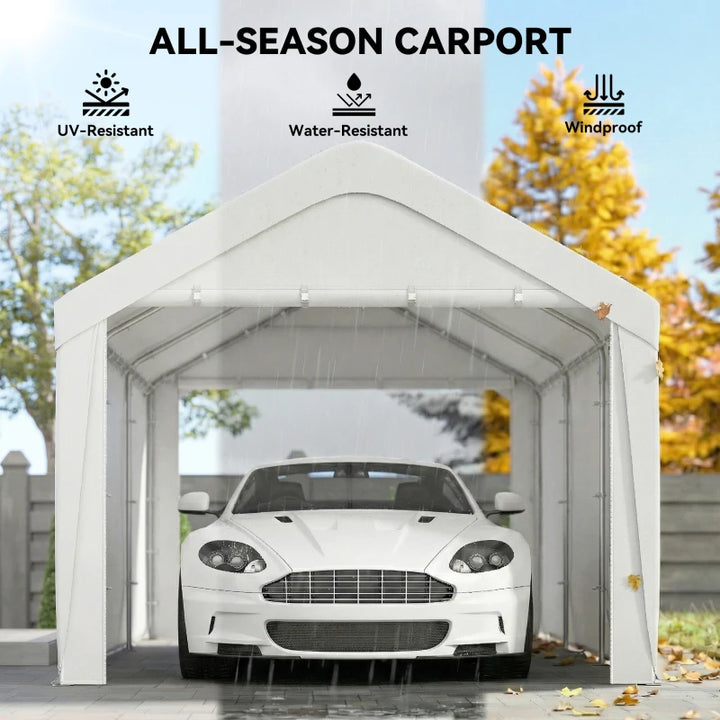 Portable Carport 10 x 20 ft – Weather-Resistant Garage with Roll-Up Doors