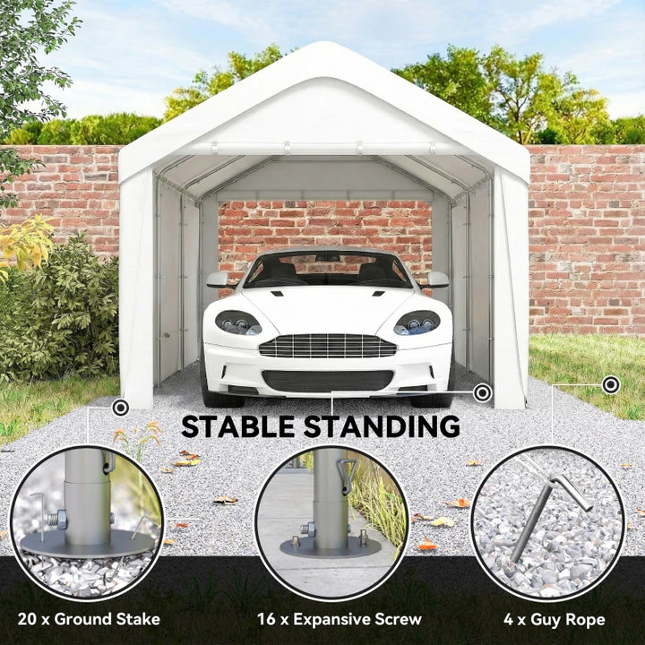 Portable Carport 10 x 20 ft – Weather-Resistant Garage with Roll-Up Doors
