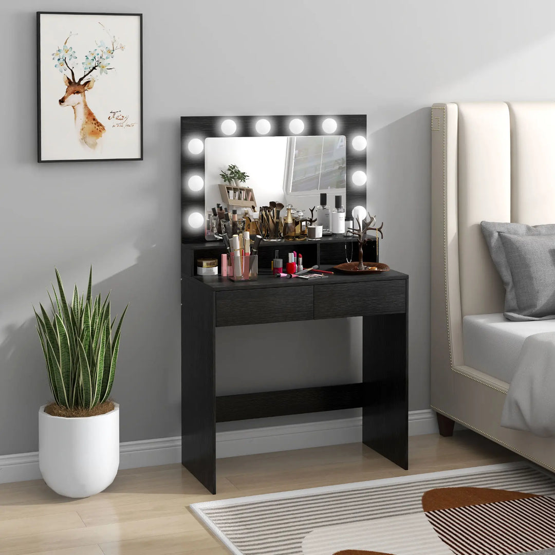 Vanity Table Makeup Dressing Table with LED Lighting Mirror - Adjustable Lighting and Storage