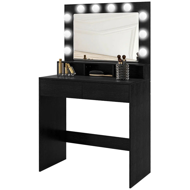 Vanity Table Makeup Dressing Table with LED Lighting Mirror - Adjustable Lighting and Storage