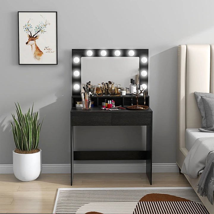 Vanity Table Makeup Dressing Table with LED Lighting Mirror - Adjustable Lighting and Storage
