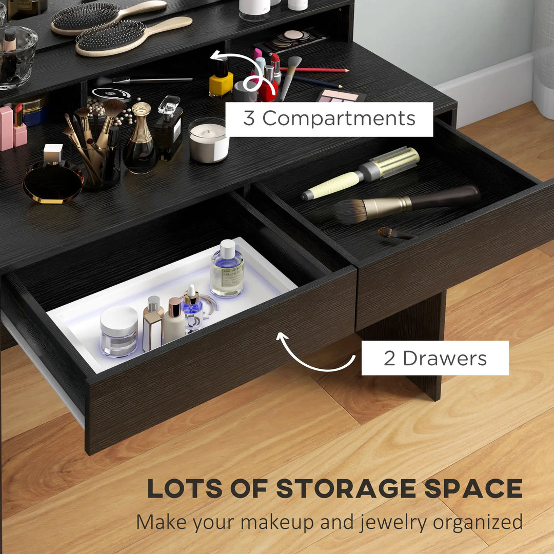 Vanity Table Makeup Dressing Table with LED Lighting Mirror - Adjustable Lighting and Storage