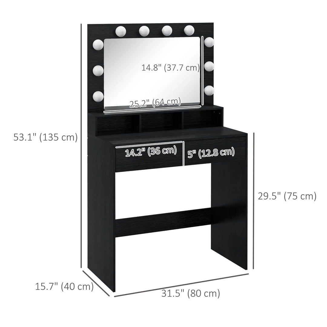 Vanity Table Makeup Dressing Table with LED Lighting Mirror - Adjustable Lighting and Storage