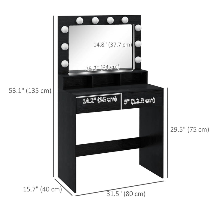 Vanity Table Makeup Dressing Table with LED Lighting Mirror - Adjustable Lighting and Storage