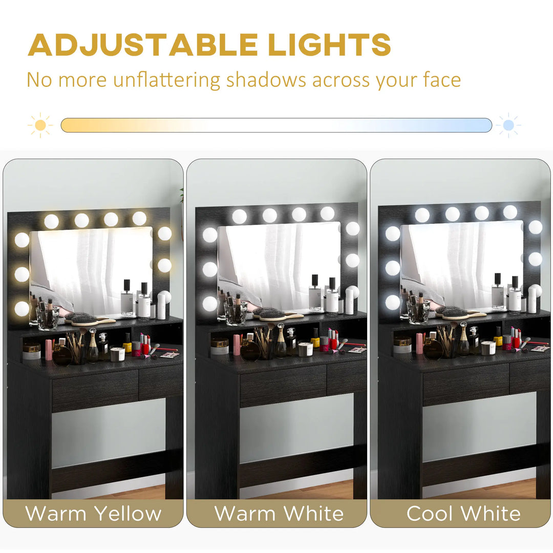 Vanity Table Makeup Dressing Table with LED Lighting Mirror - Adjustable Lighting and Storage