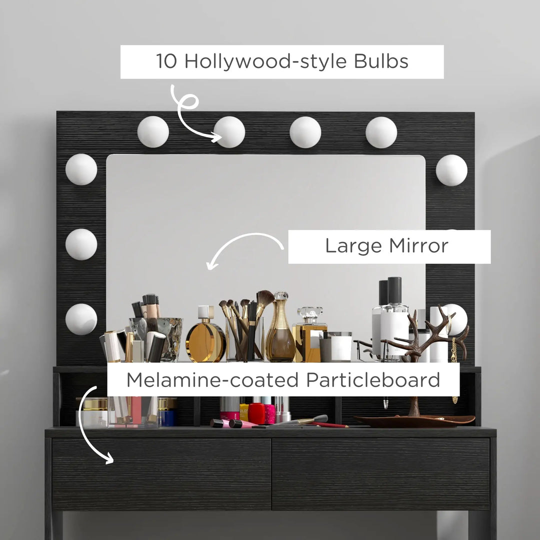 Vanity Table Makeup Dressing Table with LED Lighting Mirror - Adjustable Lighting and Storage