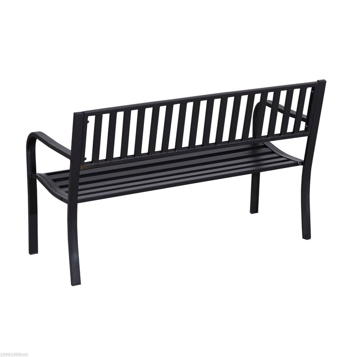 Outdoor 2-Seater Slatted Metal Garden Park Bench for Patio Backyard Deck Porch - Black