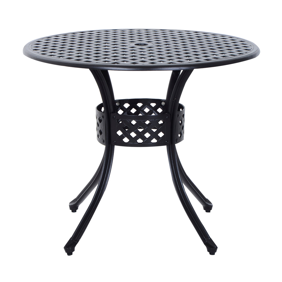33" Round Cast Aluminum Bistro Dining Accent Table w/ Umbrella Hole Outdoor Patio Garden, Black