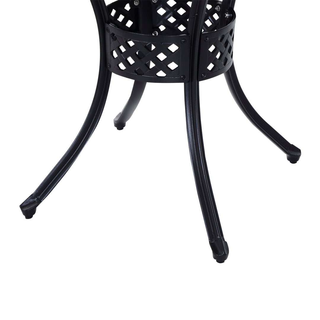 33" Round Cast Aluminum Bistro Dining Accent Table w/ Umbrella Hole Outdoor Patio Garden, Black