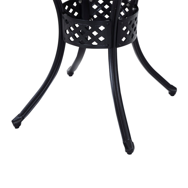 33" Round Cast Aluminum Bistro Dining Accent Table w/ Umbrella Hole Outdoor Patio Garden, Black