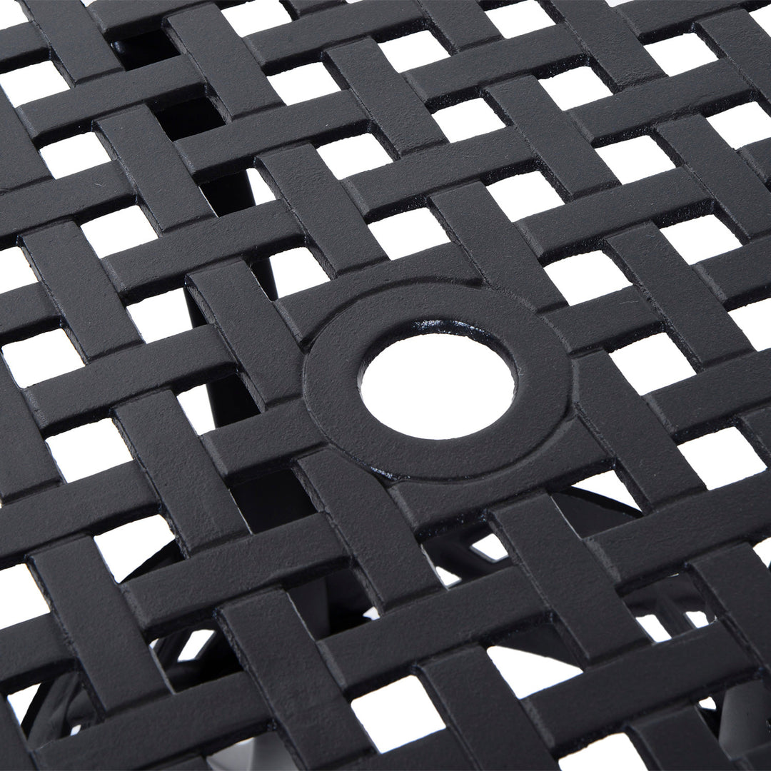 33" Round Cast Aluminum Bistro Dining Accent Table w/ Umbrella Hole Outdoor Patio Garden, Black