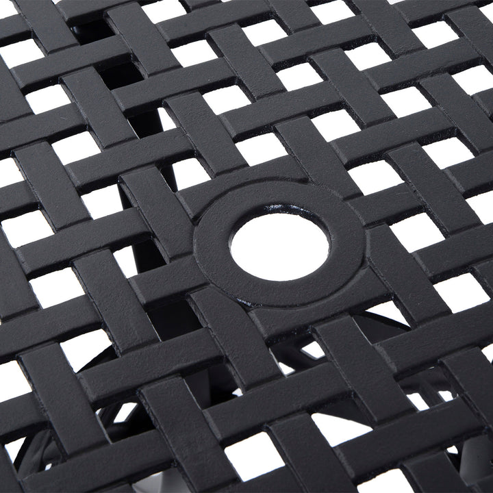 33" Round Cast Aluminum Bistro Dining Accent Table w/ Umbrella Hole Outdoor Patio Garden, Black