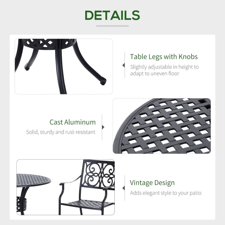 33" Round Cast Aluminum Bistro Dining Accent Table w/ Umbrella Hole Outdoor Patio Garden, Black