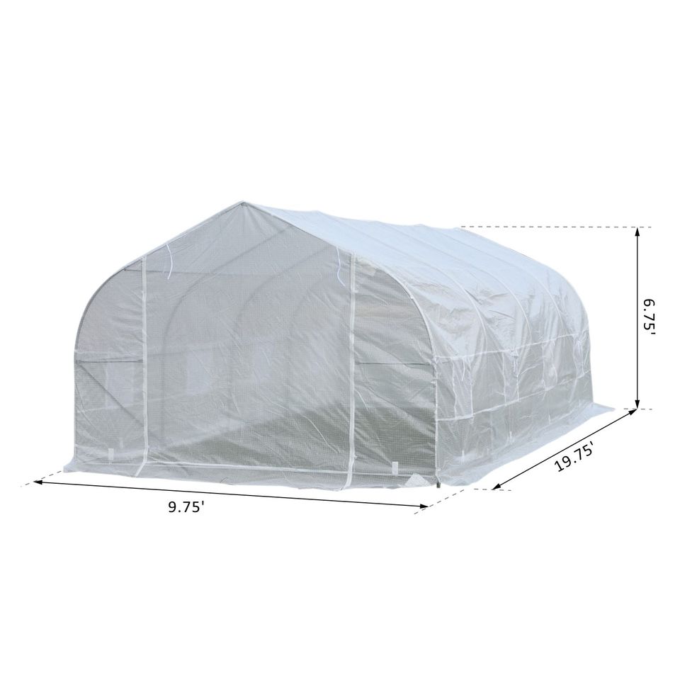 19.5' x 10' x 7' Large Heavy Duty Walk-in Tunnel Greenhouse w Door Windows Outdoor Garden White