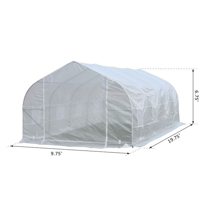 19.5' x 10' x 7' Large Heavy Duty Walk-in Tunnel Greenhouse w Door Windows Outdoor Garden White