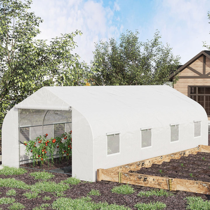 19.5' x 10' x 7' Large Heavy Duty Walk-in Tunnel Greenhouse w Door Windows Outdoor Garden White