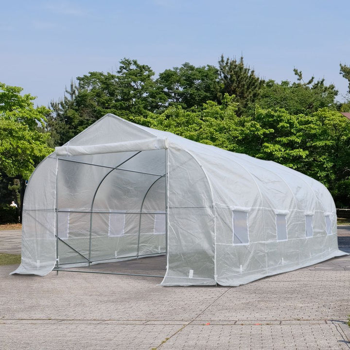 19.5' x 10' x 7' Large Heavy Duty Walk-in Tunnel Greenhouse w Door Windows Outdoor Garden White