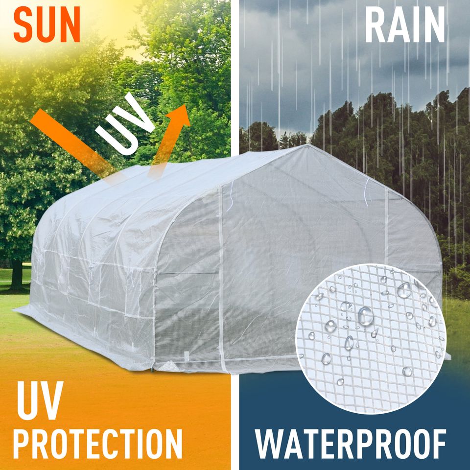 19.5' x 10' x 7' Large Heavy Duty Walk-in Tunnel Greenhouse w Door Windows Outdoor Garden White