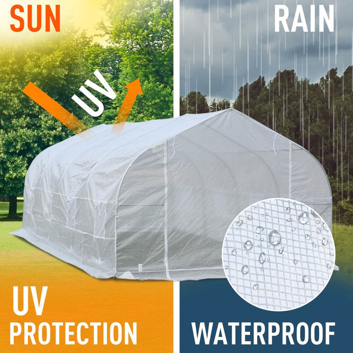 19.5' x 10' x 7' Large Heavy Duty Walk-in Tunnel Greenhouse w Door Windows Outdoor Garden White