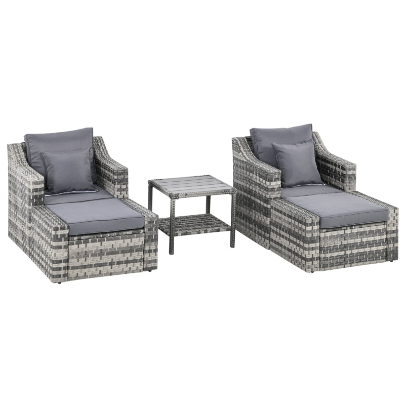 Outdoor 5PC Rattan Wicker Patio Lounge Bistro Set w/ Chairs Footstools Table & Cushions - Grey