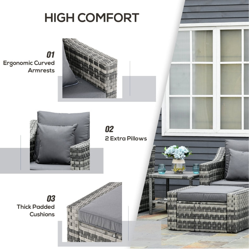 Outdoor 5PC Rattan Wicker Patio Lounge Bistro Set w/ Chairs Footstools Table & Cushions - Grey