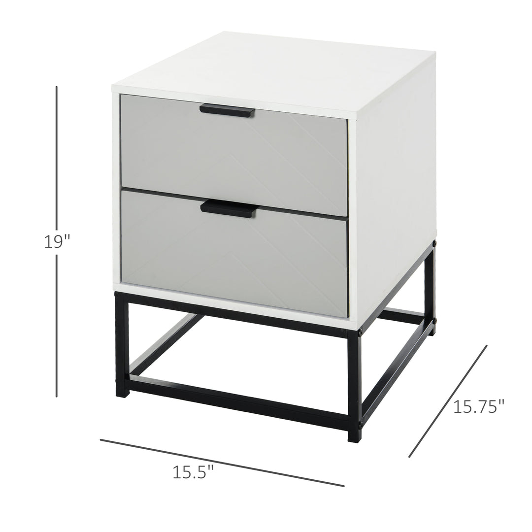 Modern Nightstand/End Table with 2 Drawers - White & Grey