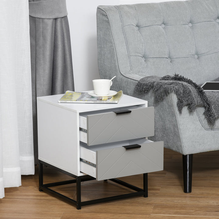 Modern Nightstand/End Table with 2 Drawers - White & Grey