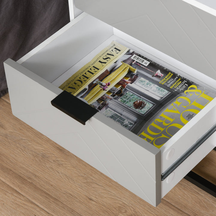 Modern Nightstand/End Table with 2 Drawers - White & Grey