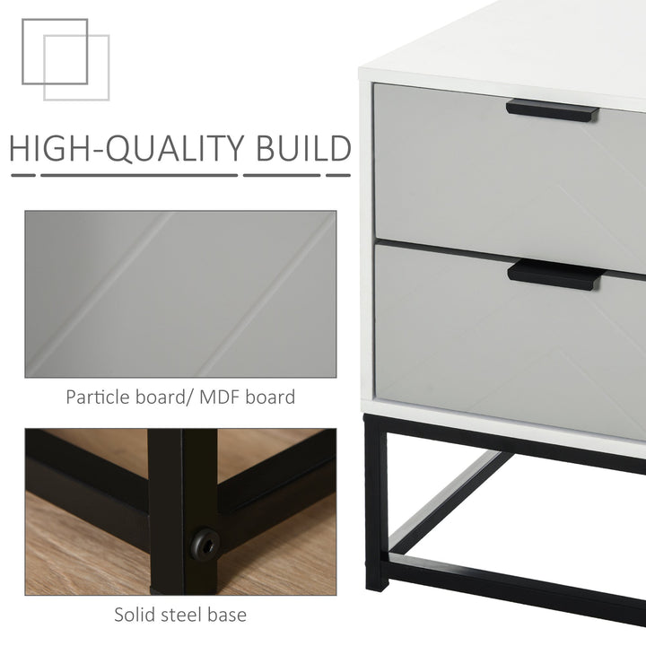 Modern Nightstand/End Table with 2 Drawers - White & Grey