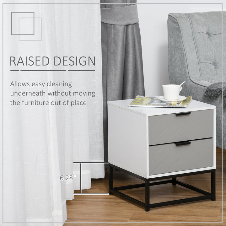 Modern Nightstand/End Table with 2 Drawers - White & Grey