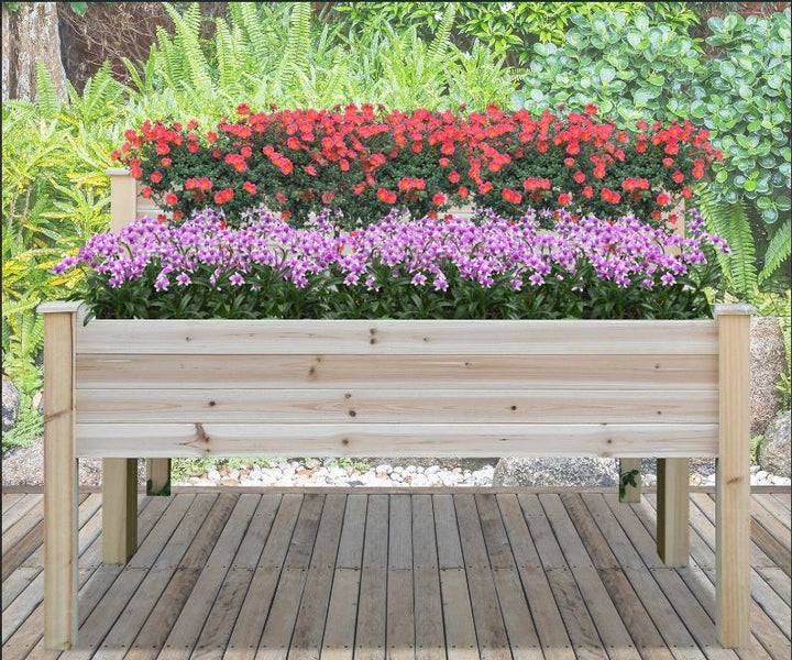 2 Tier Raised Wooden Garden Planter Box Flower Veggie Bed w/ Drainage, Legs - Natural Fir