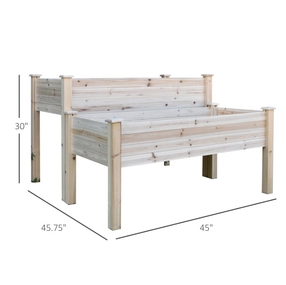 2 Tier Raised Wooden Garden Planter Box Flower Veggie Bed w/ Drainage, Legs - Natural Fir