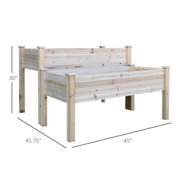 2 Tier Raised Wooden Garden Planter Box Flower Veggie Bed w/ Drainage, Legs - Natural Fir