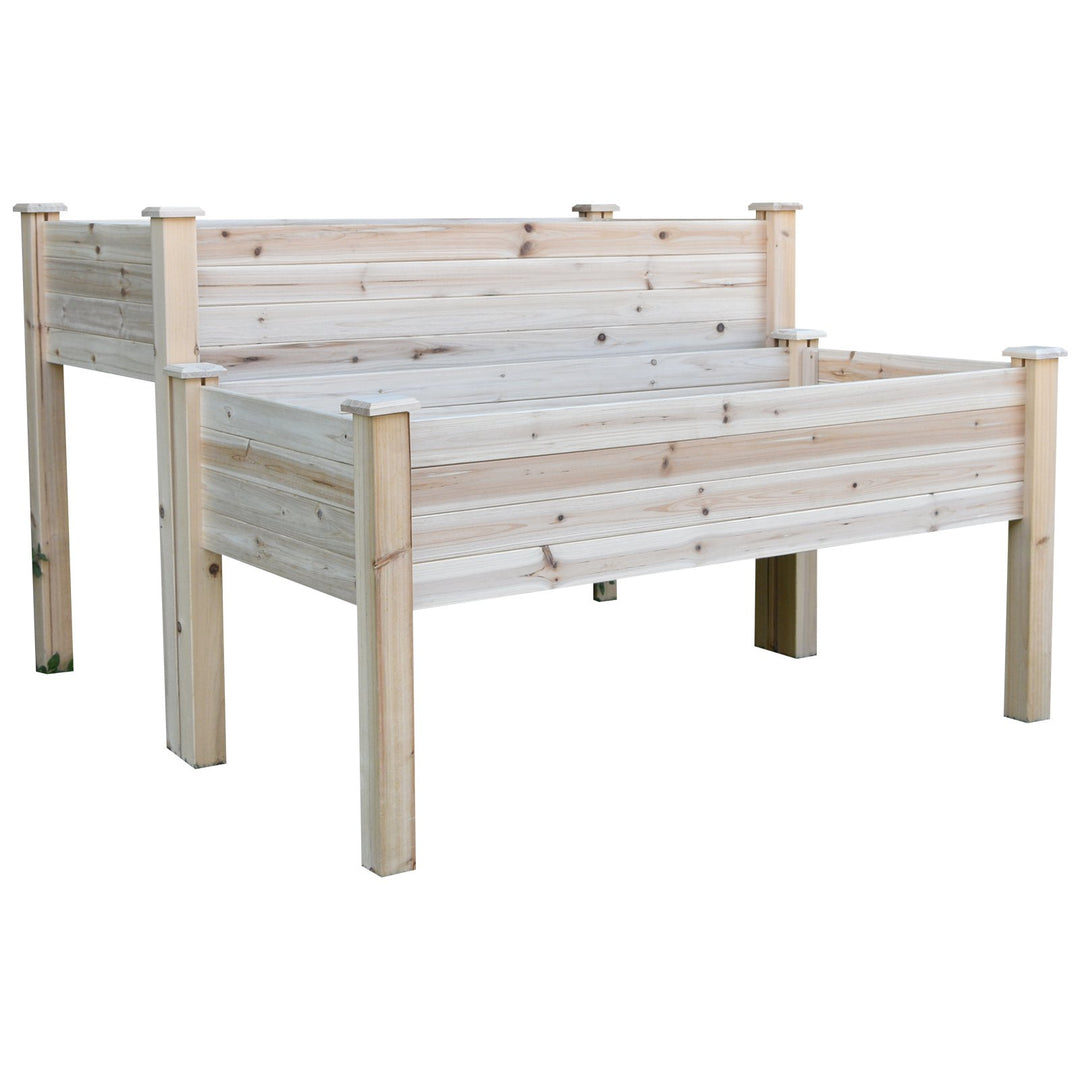 2 Tier Raised Wooden Garden Planter Box Flower Veggie Bed w/ Drainage, Legs - Natural Fir