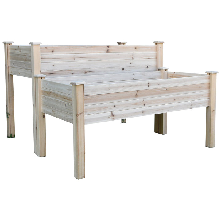 2 Tier Raised Wooden Garden Planter Box Flower Veggie Bed w/ Drainage, Legs - Natural Fir