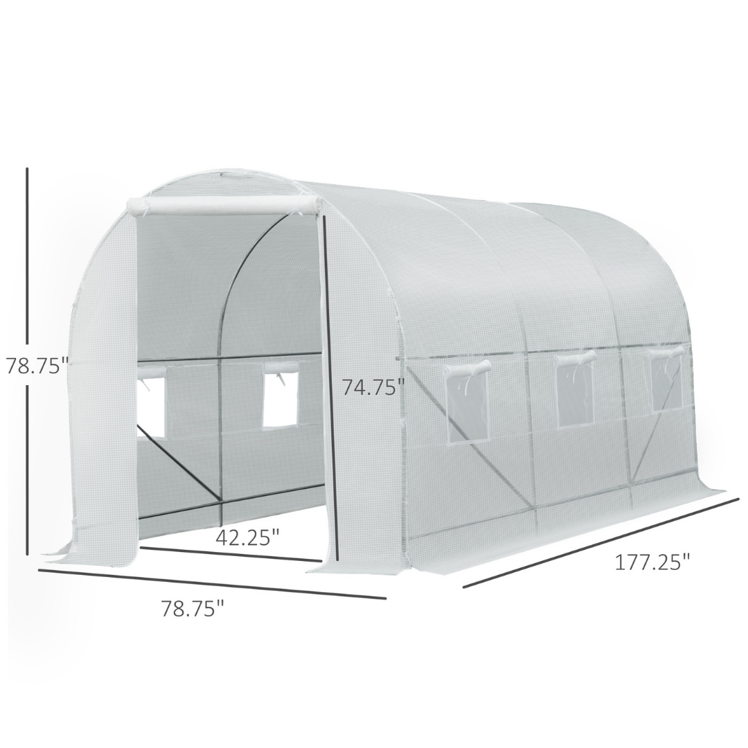 14.8' x 6.6' x 6.6' Walk-in Dome Tunnel Greenhouse w Door, Plants Flowers Outdoor Garden, White