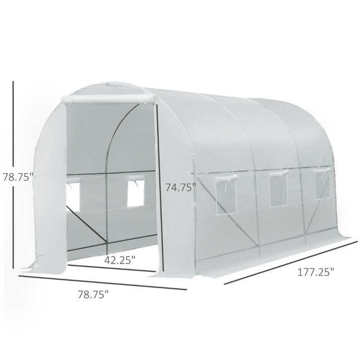 14.8' x 6.6' x 6.6' Walk-in Dome Tunnel Greenhouse w Door, Plants Flowers Outdoor Garden, White