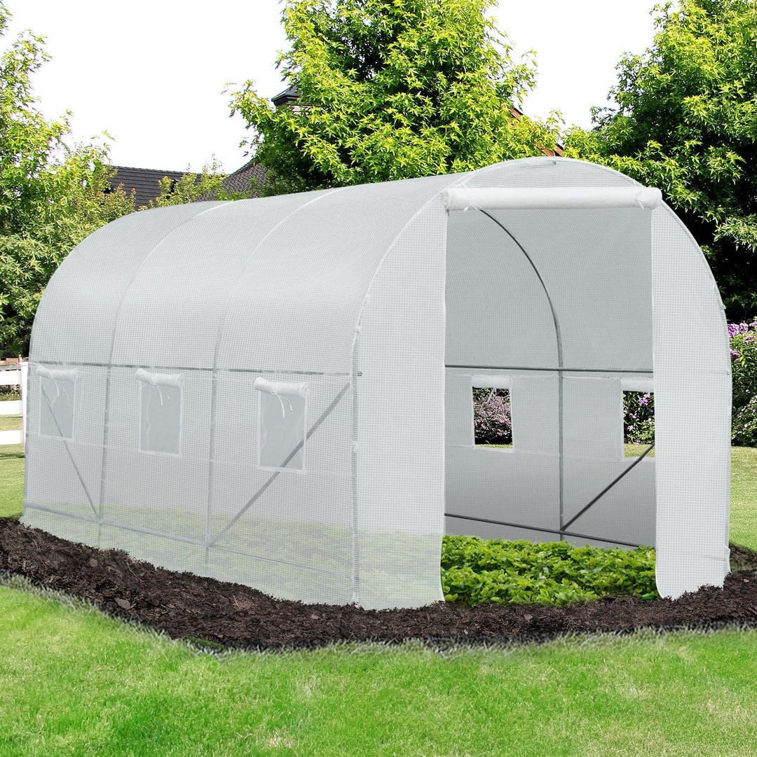14.8' x 6.6' x 6.6' Walk-in Dome Tunnel Greenhouse w Door, Plants Flowers Outdoor Garden, White